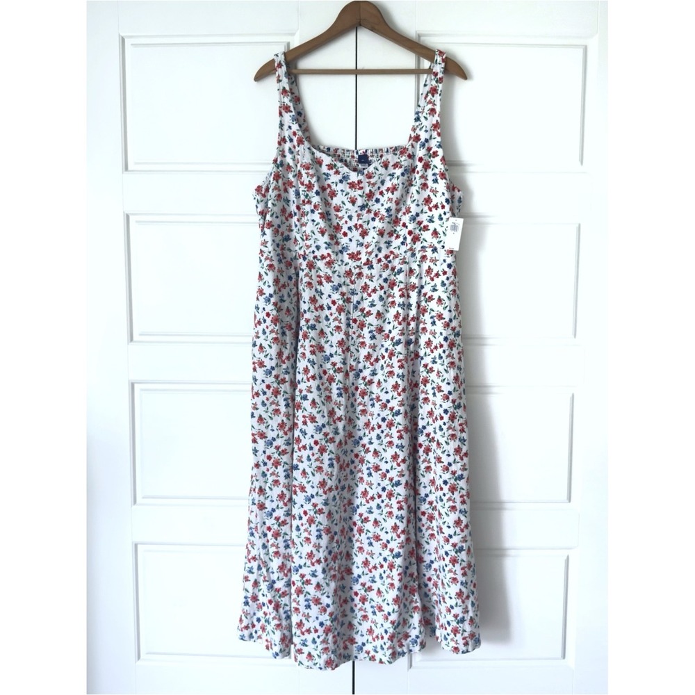 Old Navy Floral Linen Midi Dress XL White Smocked Sundress Cottage Americana NEW
